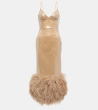 David Koma Sequined feather-trimmed midi dress