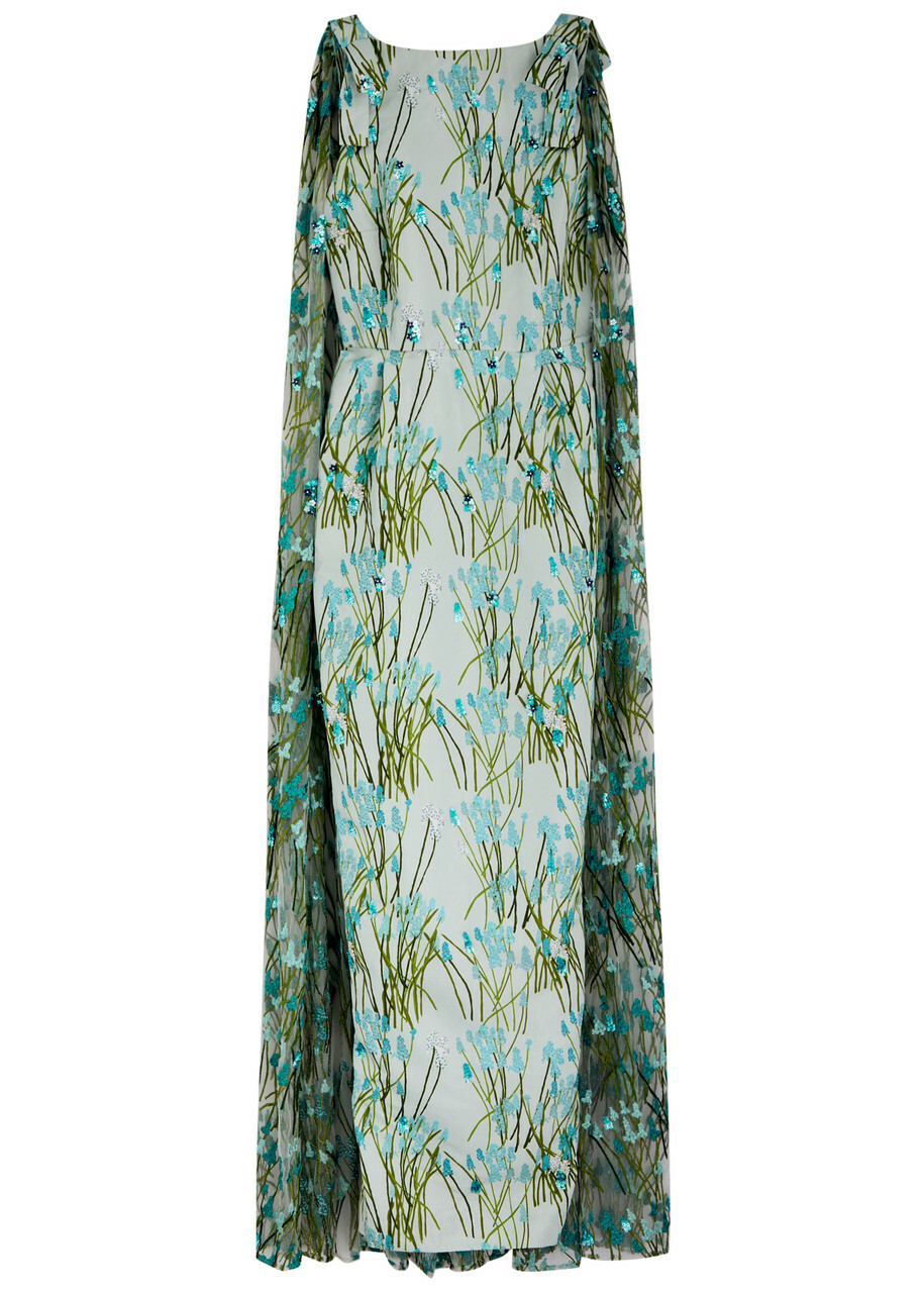 Bernadette Charlene Floral-print Cape Maxi Dress Multi Print
