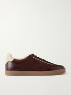Brunello Cucinelli - Coda di Rondine Leather-Trimmed Waxed-Suede Sneakers - Burgundy