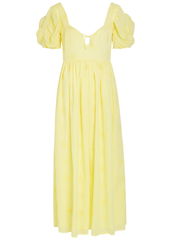 Photo: Thierry Colson Calliope Embroidered Cut-out Cotton Midi Dress Yellow