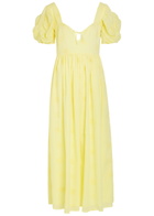 Thierry Colson Calliope Embroidered Cut-out Cotton Midi Dress Yellow