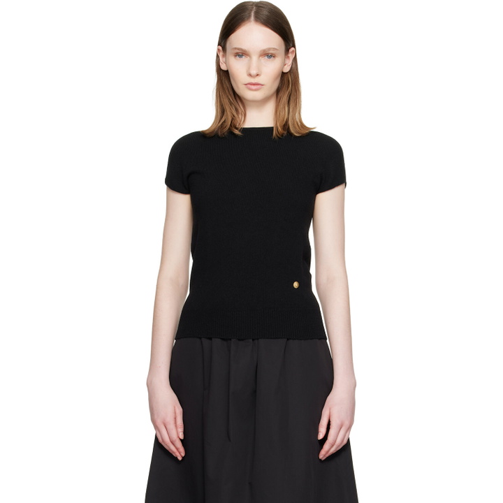 Photo: BALMAIN Black Short Sleeve Cashmere Sweater