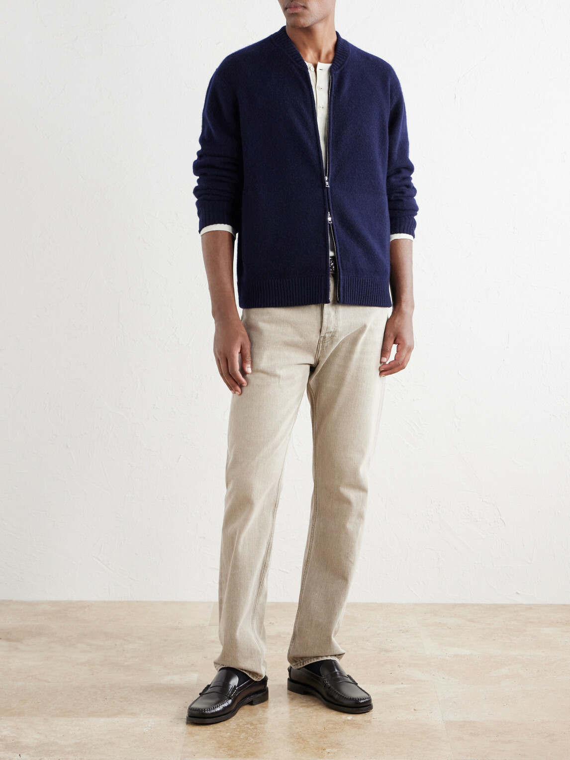 Mr P. - Brushed Cashmere Zip-Up Cardigan - Blue