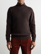 MILES LEON - Slim-Fit Ribbed Merino Wool and Cashmere-Blend Rollneck Sweater - Brown
