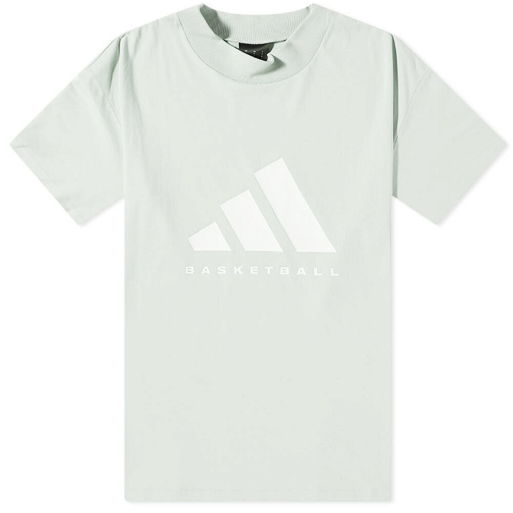 Photo: Adidas Men's Basketball Short Sleeve Logo T-Shirt in Halo Green