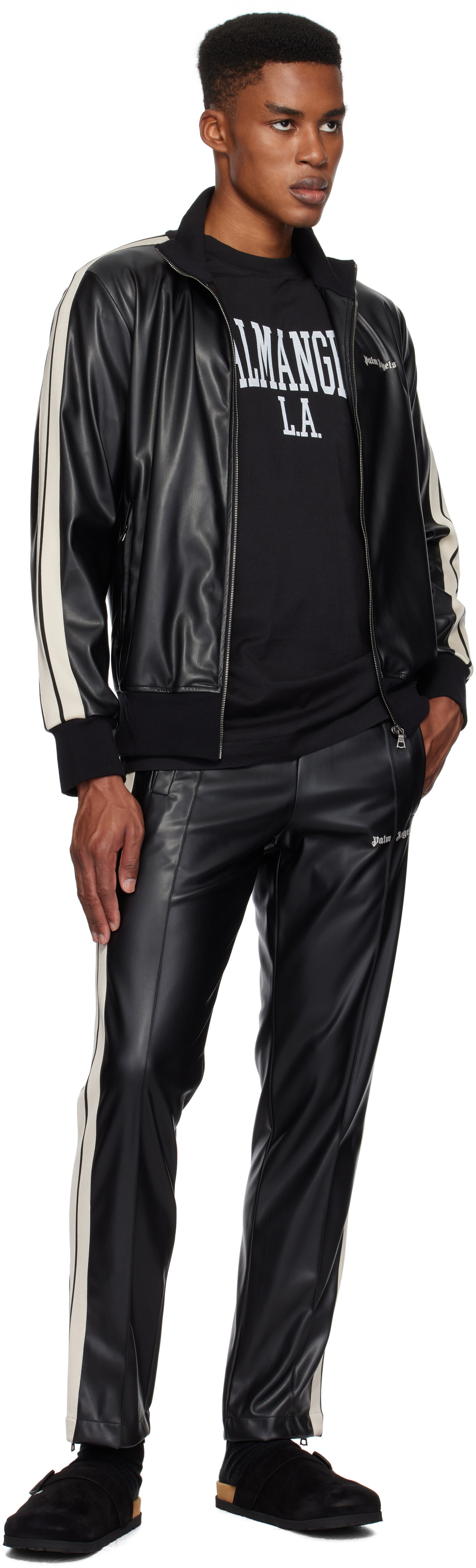 Track Jacket For Men, Faux Fur Trench Coat Dressy Jacket Fashion 並行輸入品 Palm Angels Black Leather Effect Faux-Leather Track Jacket Palm Angels