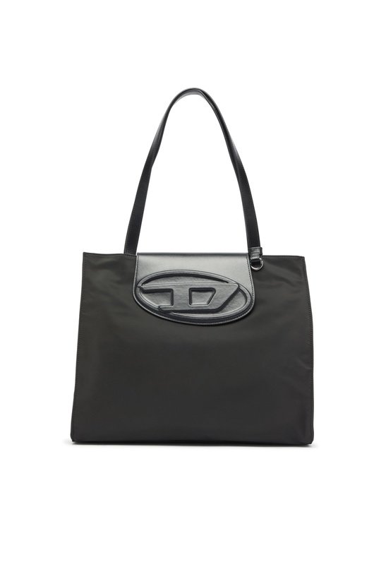 Photo: Diesel 1DR - Shopping bag in nylon with leather flap - Shopping Bags - Unisex - Black