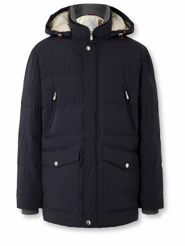 Photo: Brunello Cucinelli - Quilted Shell Hooded Down Coat - Blue