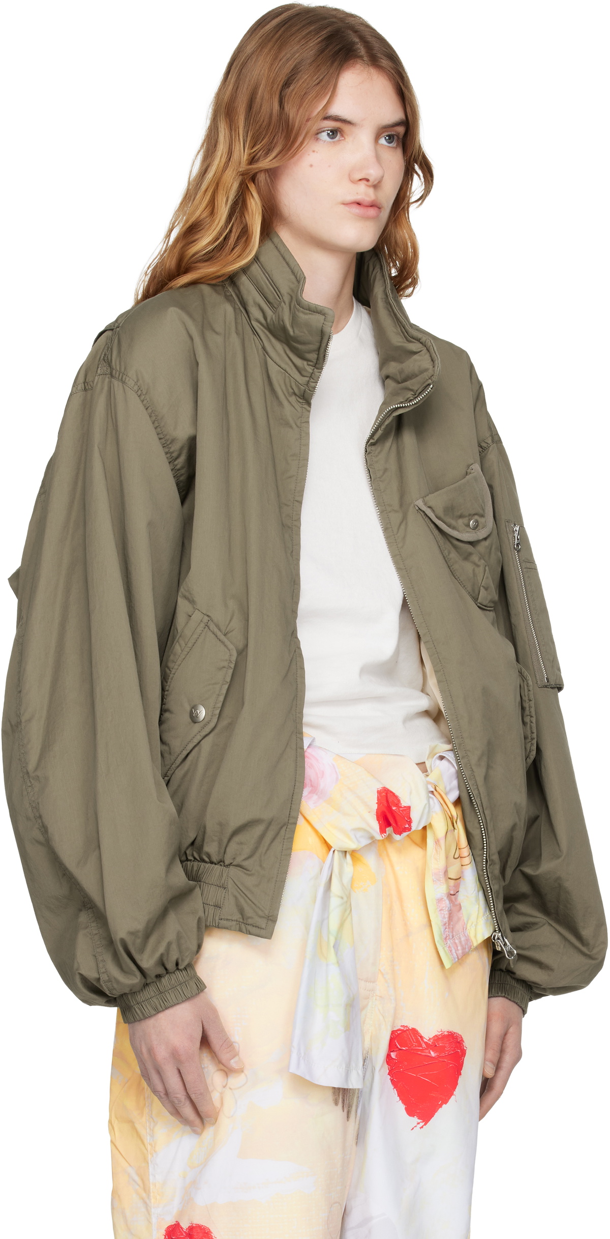 OPEN YY Khaki Cotton Cargo Bomber Jacket