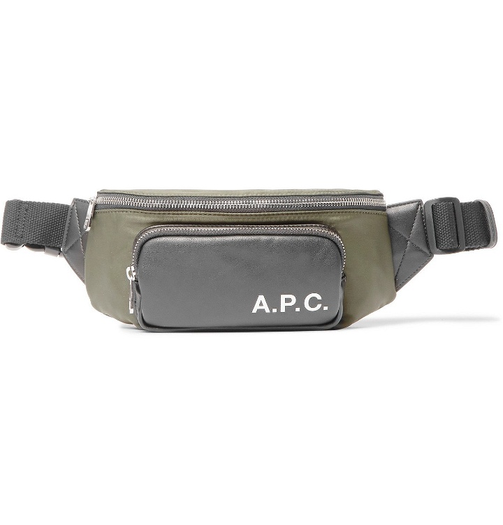 Photo: A.P.C. - Camden Logo-Print Faux Leather-Trimmed Shell Belt Bag - Green