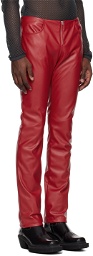 Mowalola Red Two-Pocket Faux-Leather Pants