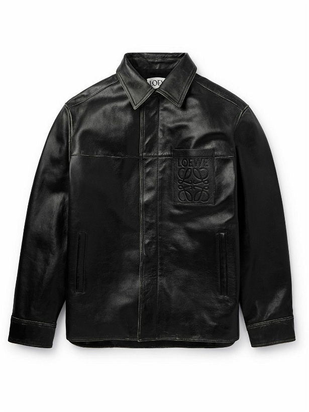 Photo: LOEWE - Logo-Embossed Distressed Leather Jacket - Black