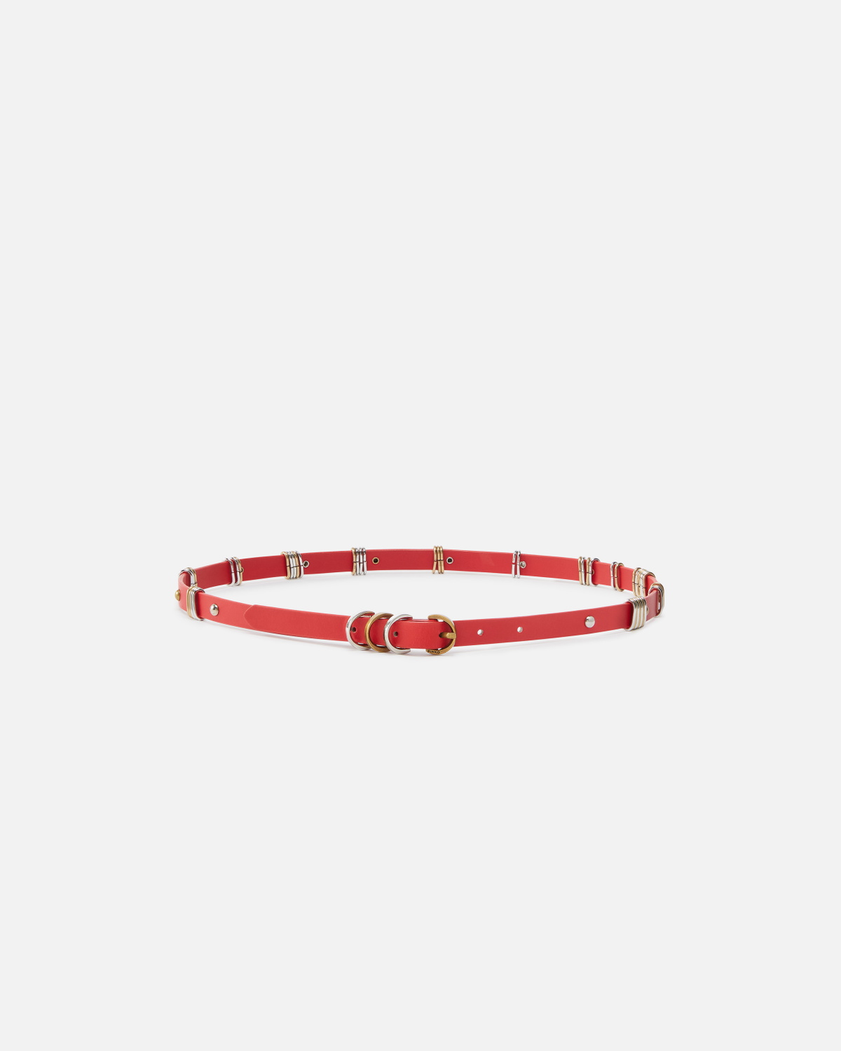 Pinko Thin Leather Belt With Metal Rings 1.5cm Red Mix Gal. Gold Nikel