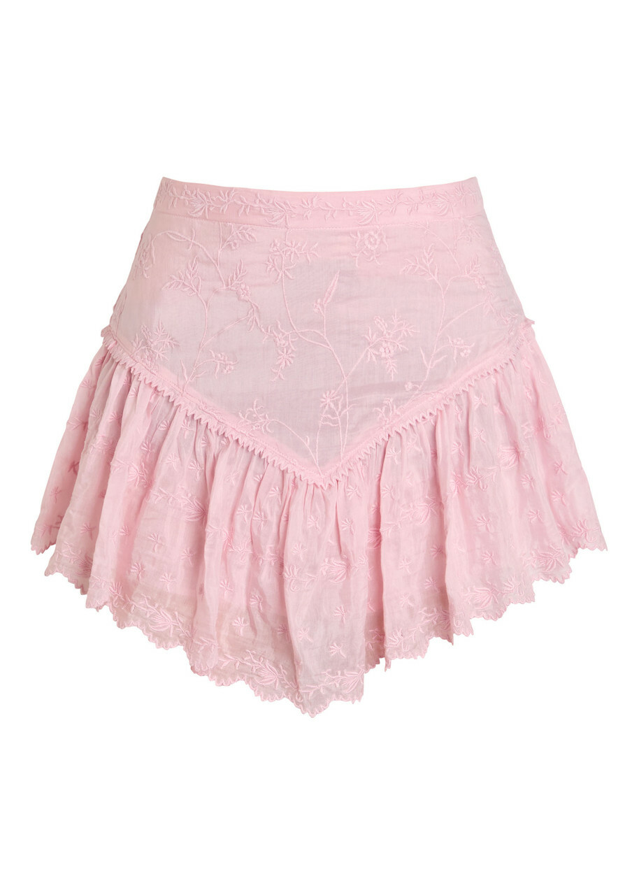 Isabel Marant Zoelia Embroidered Cotton and Silk-blend Mini Skirt Pink