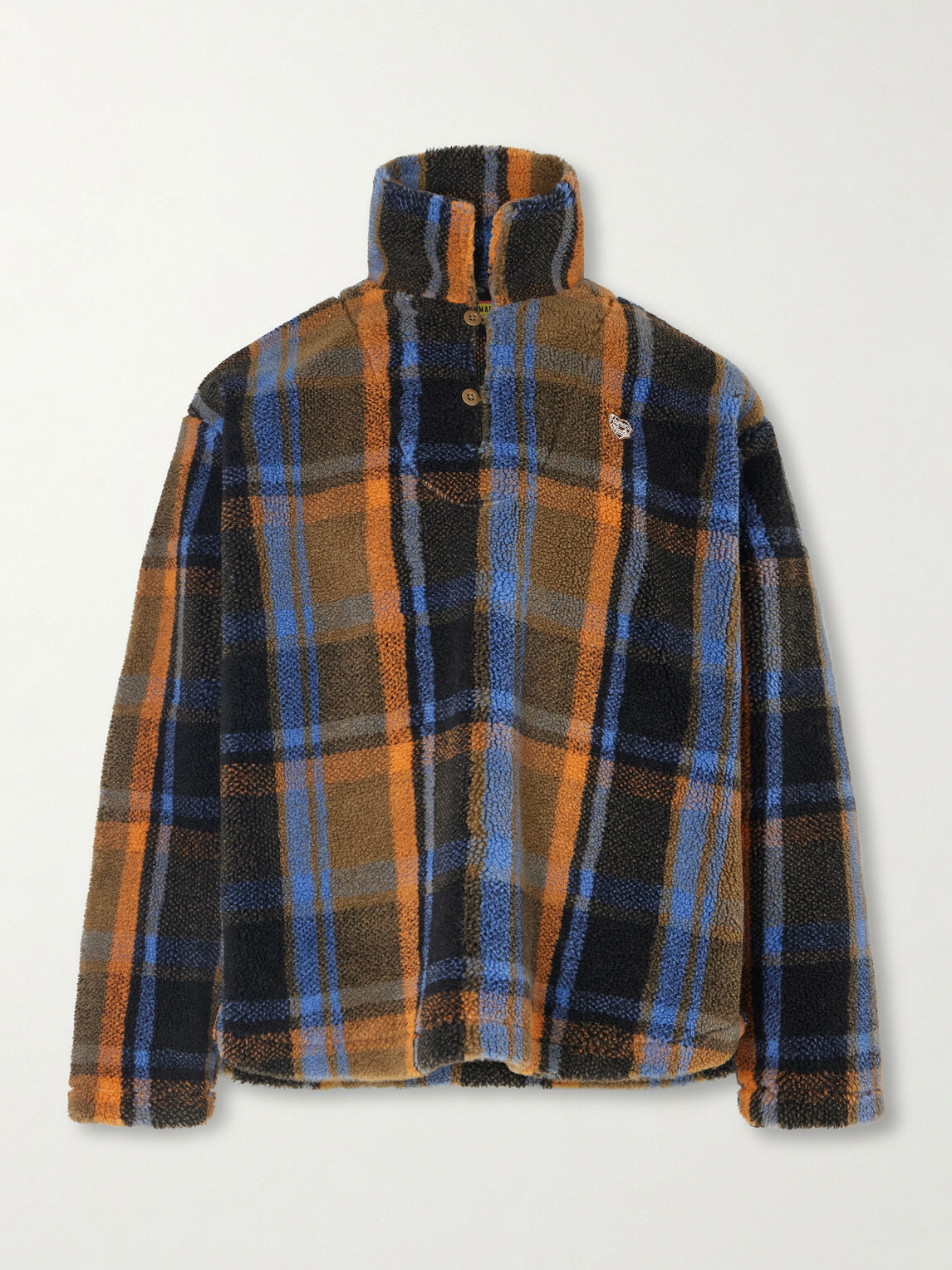 Human Made - Logo-Embroidered Appliquéd Checked Fleece Sweater - Brown