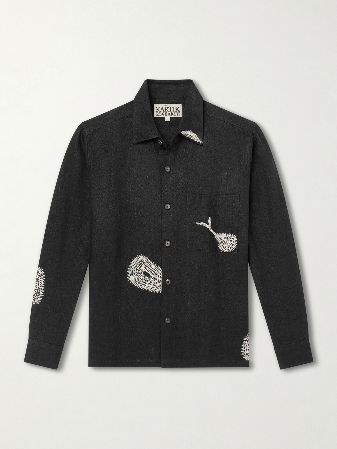 Kartik Research - Repair Embroidered Linen Shirt - Black