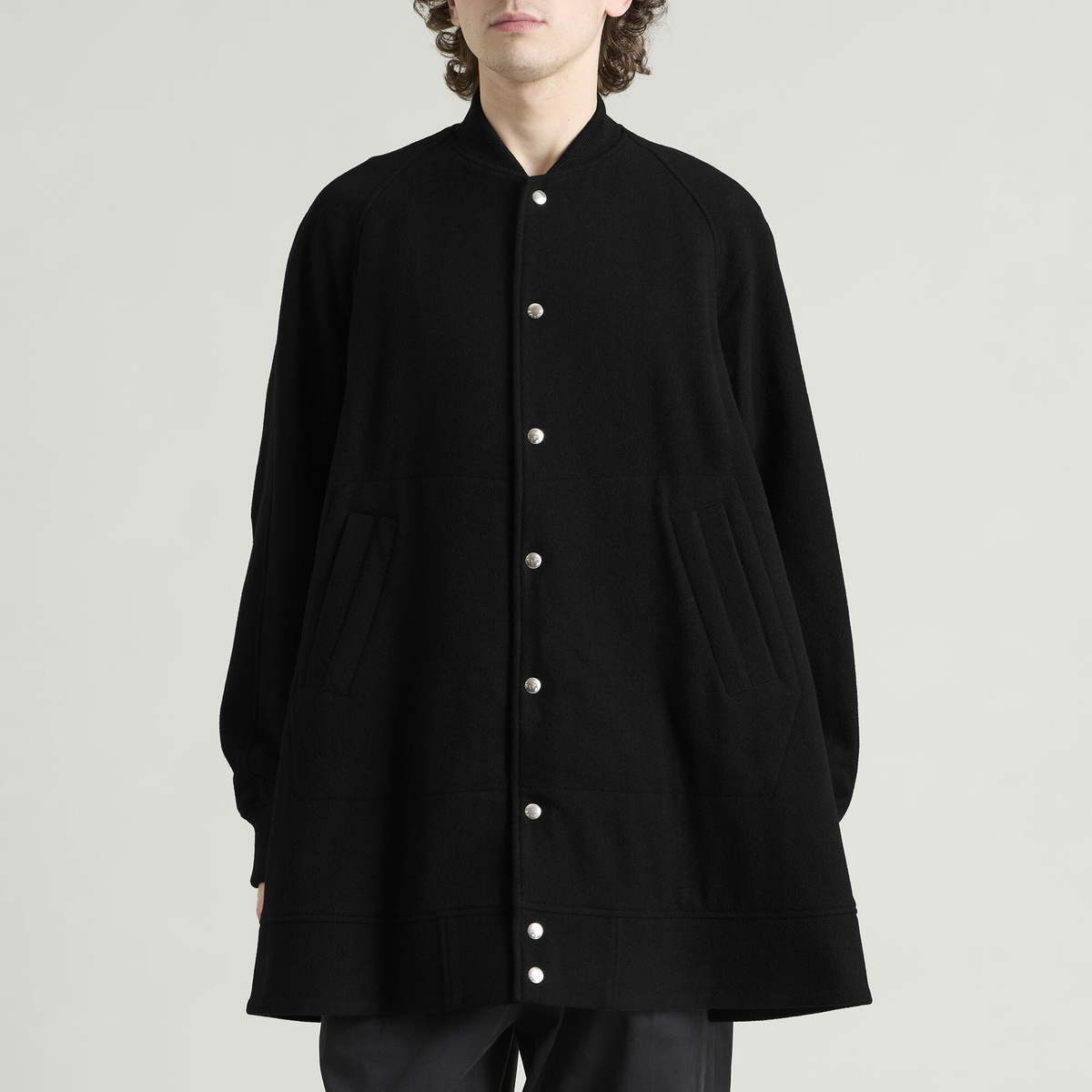 Comme des Garçons Men's Wool Nylon Asymmetric Long Bomber Jacket Ja in Black