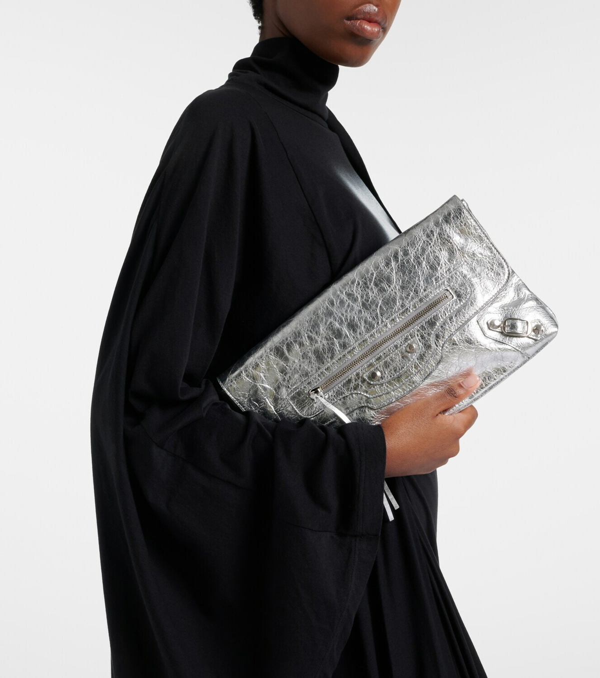 Balenciaga Le City metallic leather clutch