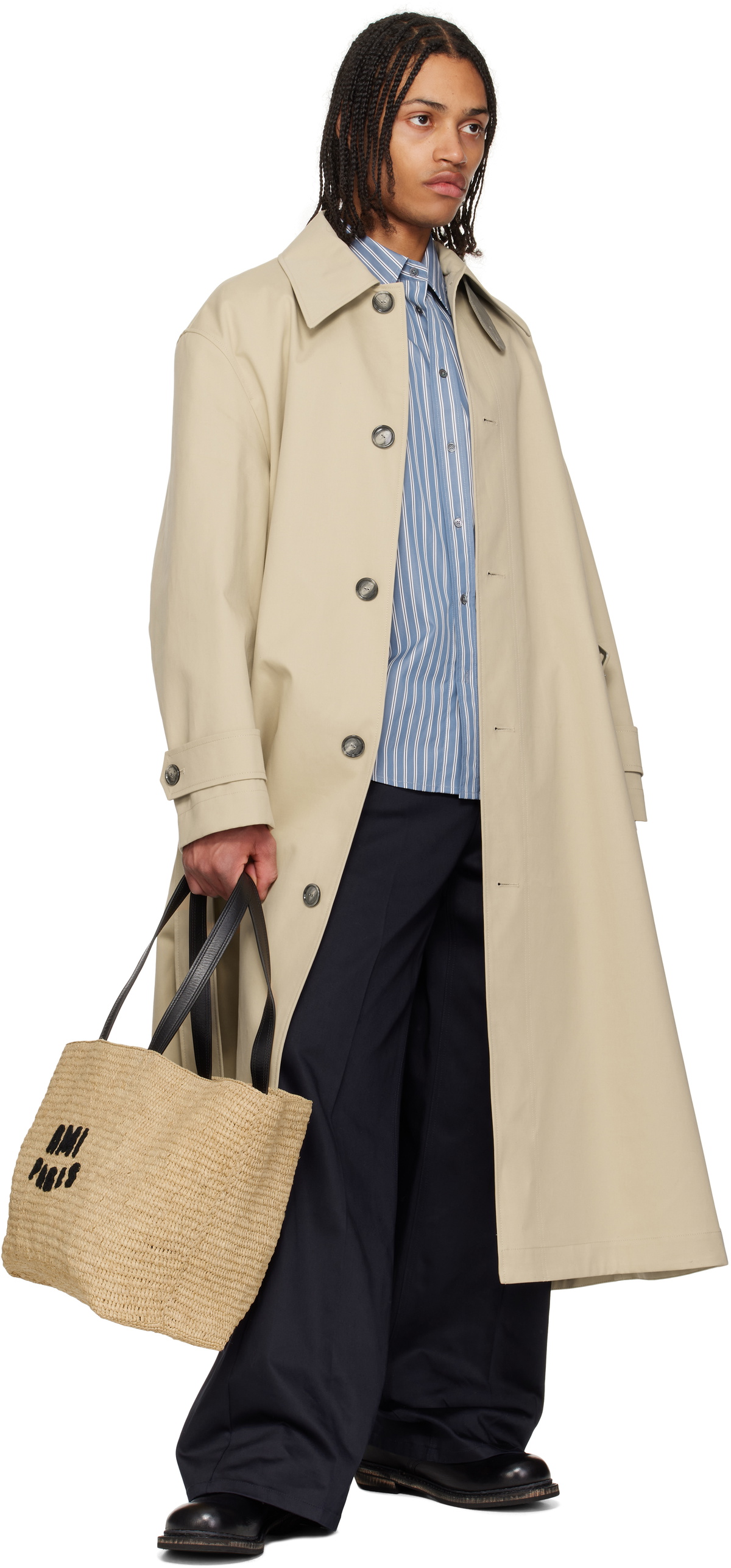 AMI Paris Beige Leather Rafia Ami Paris Tote