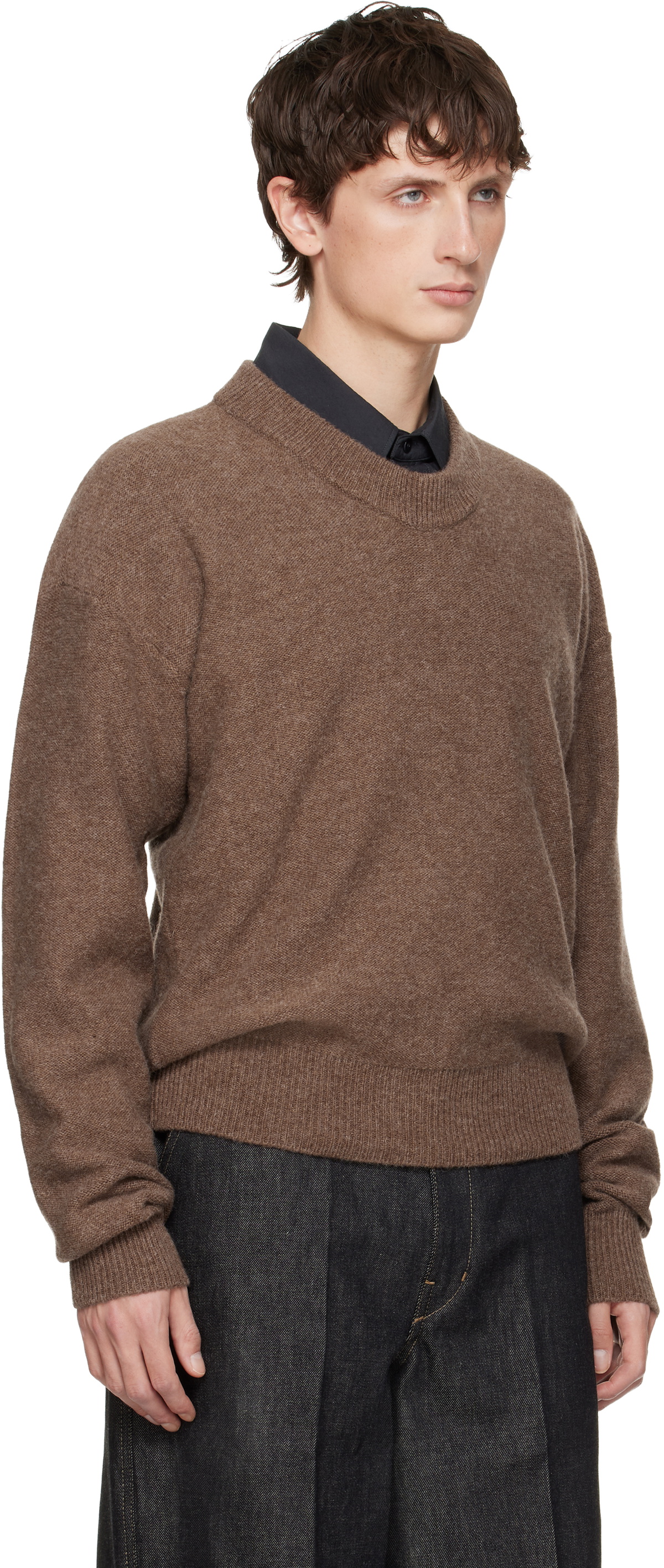 LEMAIRE Brown Boxy V Neck Sweater