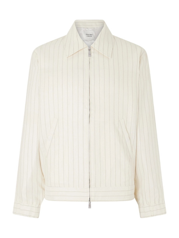 Photo: Frescobol Carioca - Tomas Striped Linen and Cotton-Blend Blouson Jacket - Neutrals