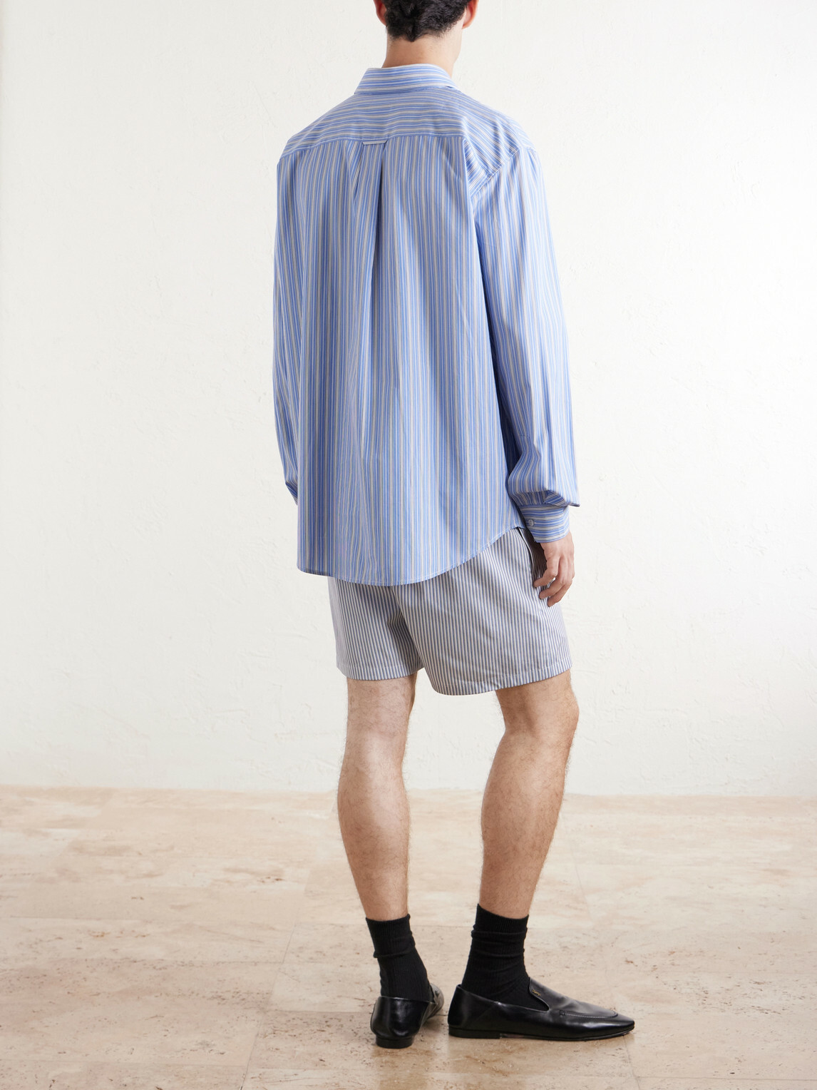 SAINT LAURENT - Logo-Embroidered Striped Cotton-Poplin Shirt - Blue