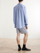 SAINT LAURENT - Logo-Embroidered Striped Cotton-Poplin Shirt - Blue