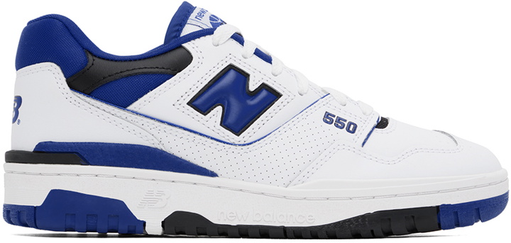 Photo: New Balance White & Blue 550 Sneakers