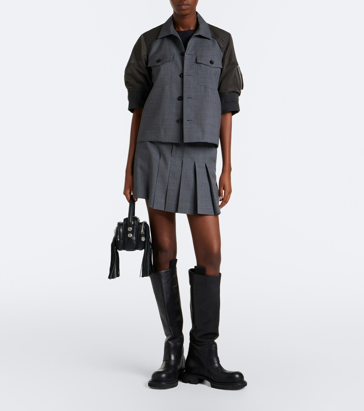 Sacai Pleated asymmetric wool skort