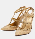 Valentino Garavani Rockstud raffia and leather pumps