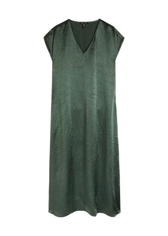 Photo: Eileen Fisher Crinkled Satin Midi Dress Dark Green
