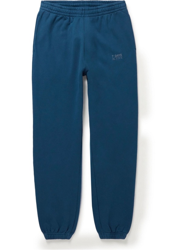 Photo: 7 DAYS ACTIVE - Monday Logo-Print Organic Cotton-Jersey Sweatpants - Blue