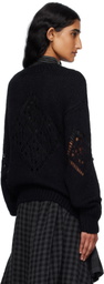 OPEN YY Black Alpaca Argyle Pointelle Sweater