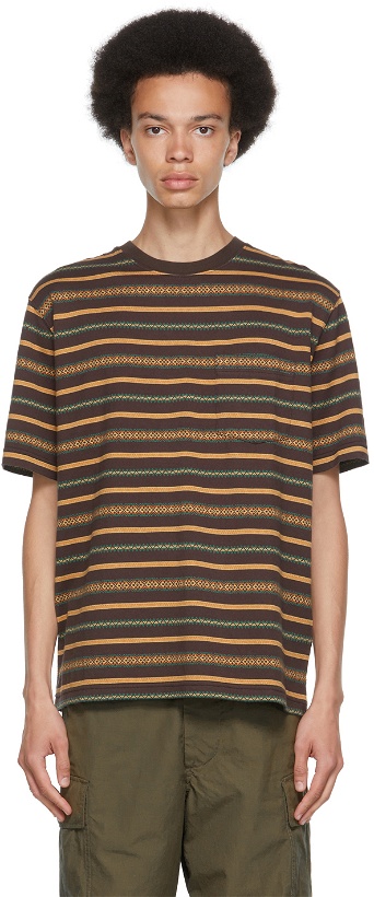 Photo: BEAMS PLUS Brown Jacquard Stripe Pocket T-Shirt
