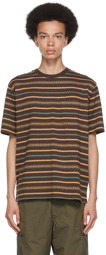 BEAMS PLUS Brown Jacquard Stripe Pocket T-Shirt