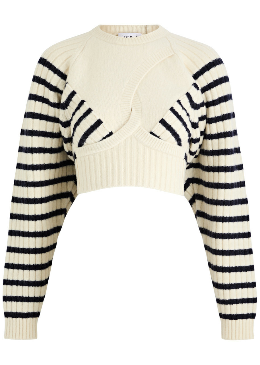 Jean Paul Gaultier Striped Cropped Wool-blend Jumper Cream Jean
