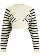 Jean Paul Gaultier Striped Cropped Wool-blend Jumper Cream
