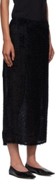 St. Agni Black Feathered Silk Midi Skirt
