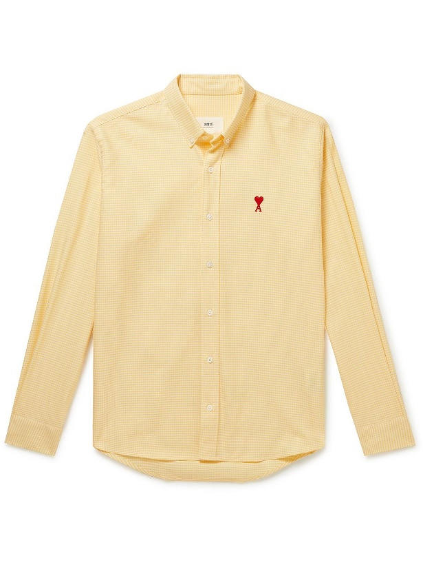 Photo: AMI PARIS - Button-Down Collar Logo-Embroidered Gingham Organic Cotton Oxford Shirt - Yellow
