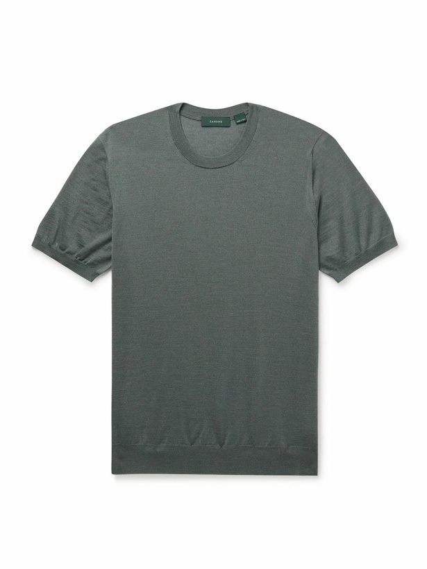 Photo: Incotex - Zanone Slim-Fit Cashmere and Silk-Blend T-Shirt - Blue