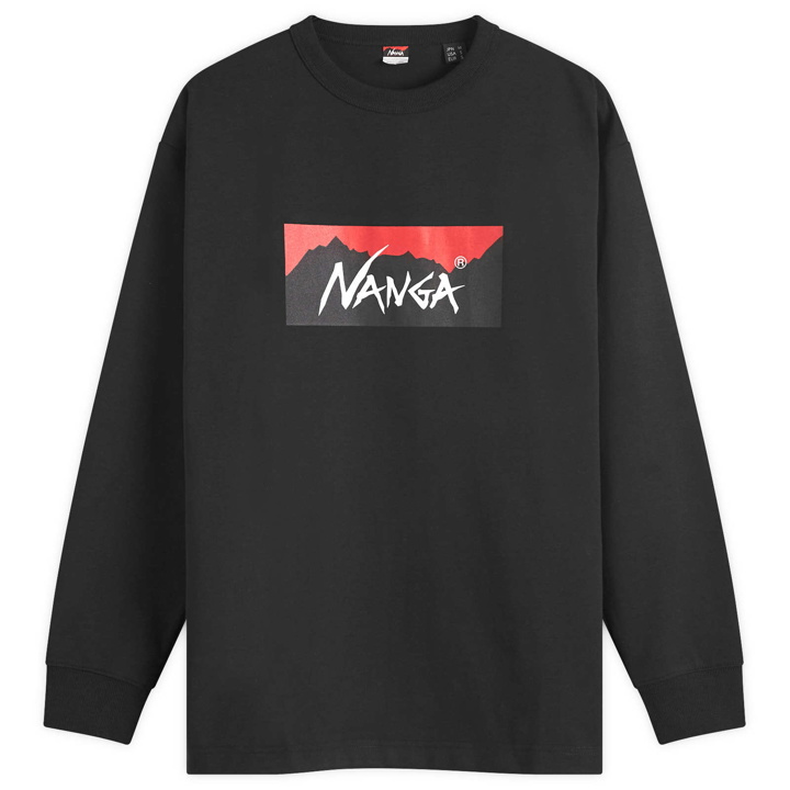 Photo: Nanga Men's Long Sleeve Eco Hybrid Box Logo T-Shirt in Black