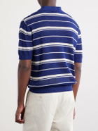 Beams Plus - Striped Knitted Cotton Polo Shirt - Blue