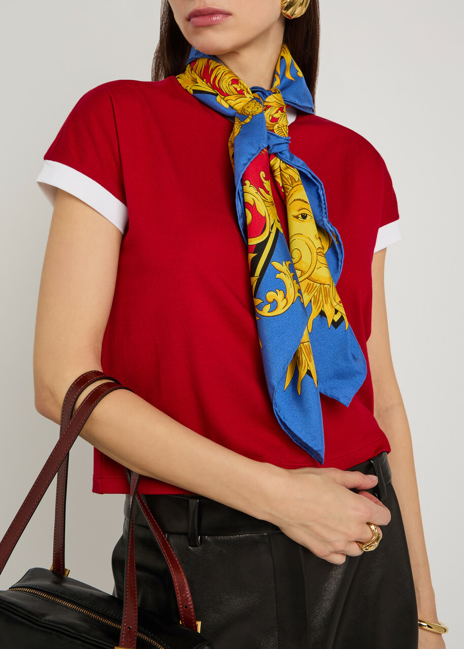 Versace Foulard Printed Silk Twill Scarf - Blue - One Size