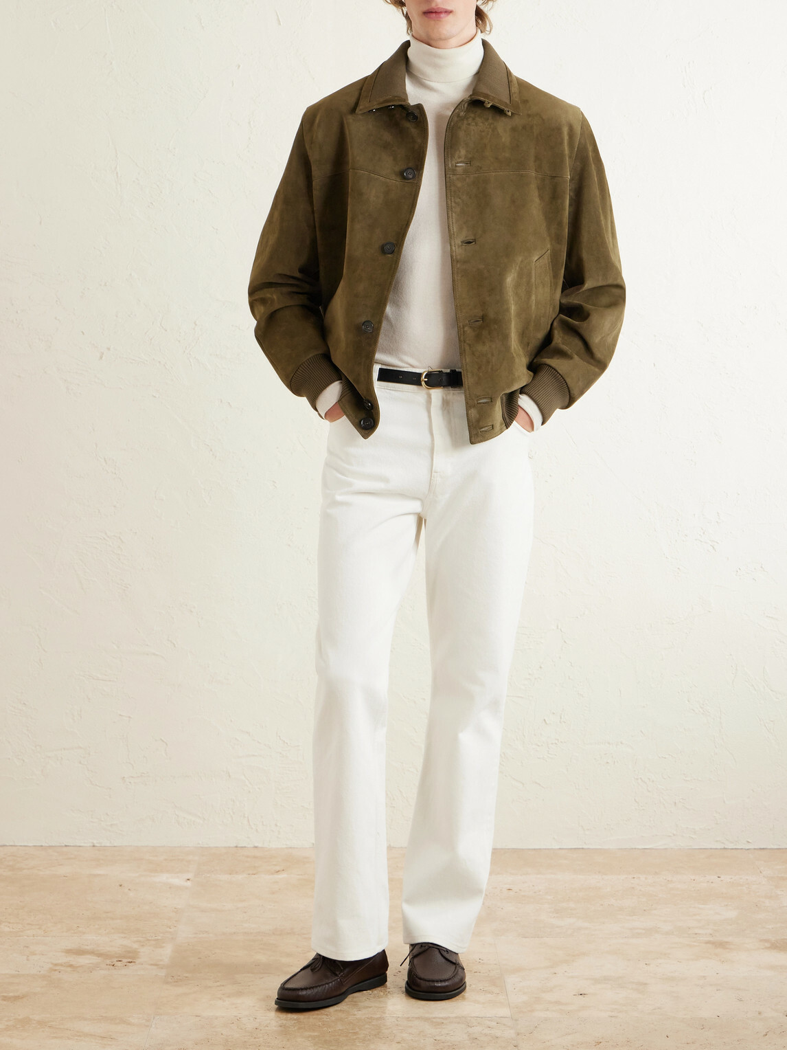 Loro Piana - Ribbed Knit-Trimmed Suede Bomber Jacket - Brown