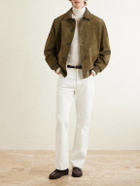 Loro Piana - Ribbed Knit-Trimmed Suede Bomber Jacket - Brown