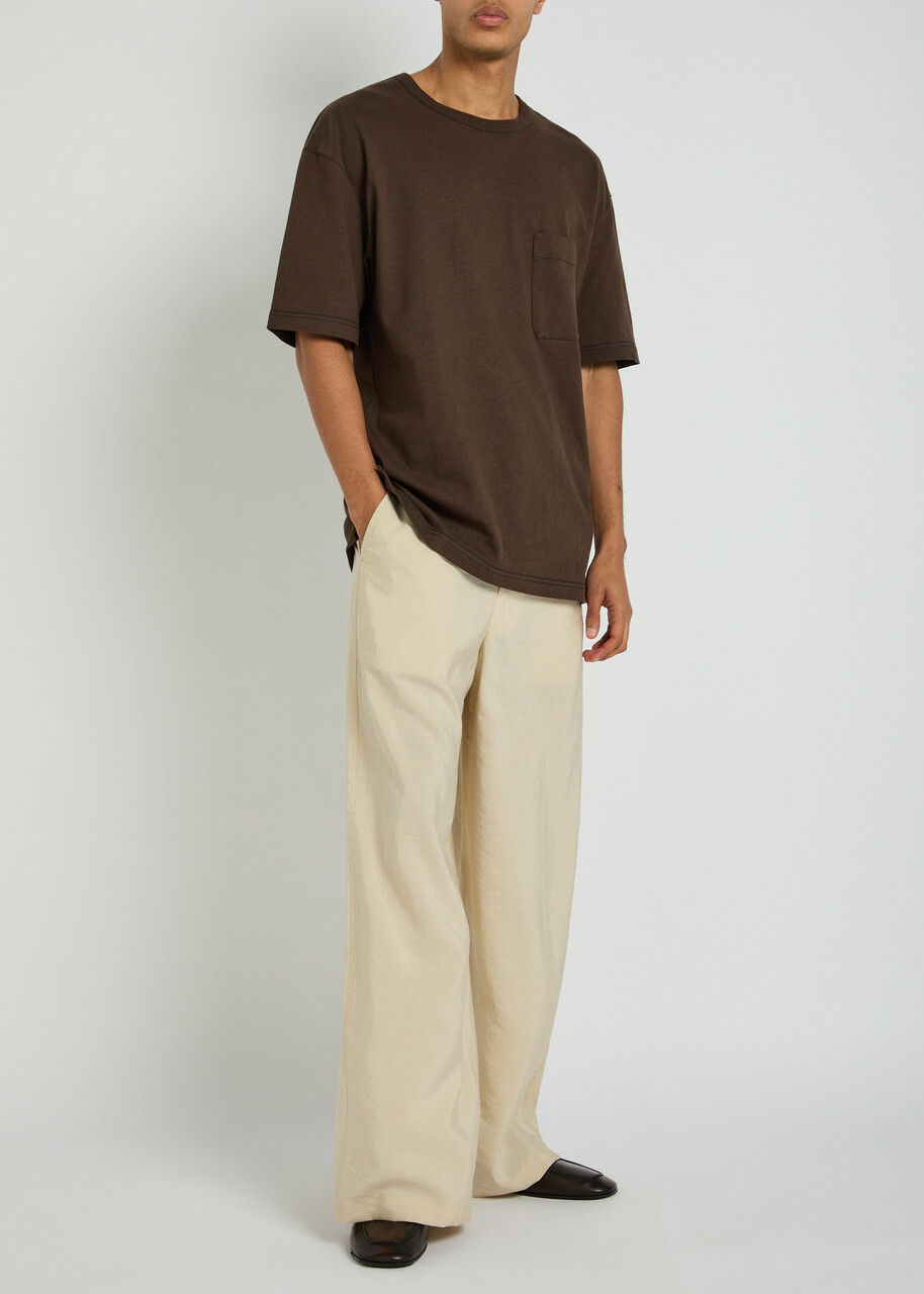 Lemaire Boxy Cotton and Linen-blend T-shirt Brown