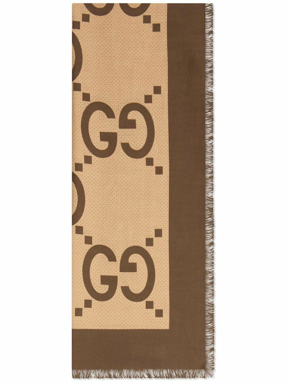 GUCCI Jacquard GG Logo Stars Bee Wool Silk Brown Scarf – The Closet New York