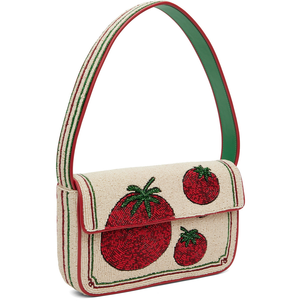 Staud Beige & Red Tommy Beaded Bag