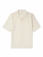 Sunspel - Convertible-Collar Embroidered Striped Cotton Shirt - Neutrals