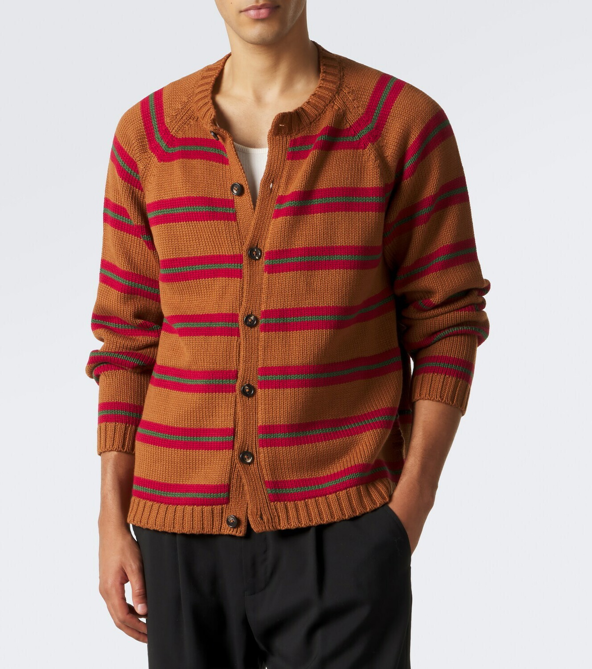 Bode Holly striped cotton and wool cardigan